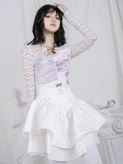 Rabbit Floral Lace Up Crop Top Stretch Cotton Blend