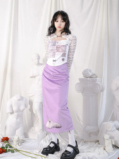 Rabbit Floral Lace Up Crop Top Stretch Cotton Blend