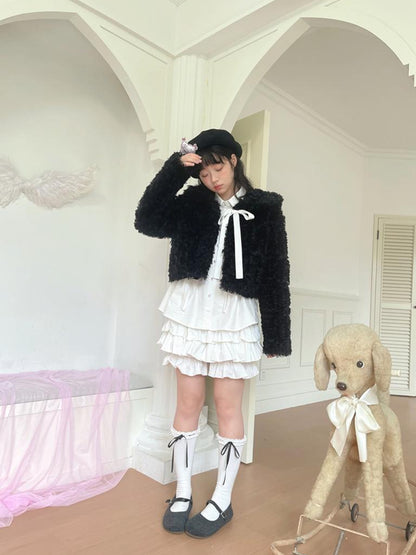 Daytoday Red Gingham Bow Bubble Sleeve Loose Long Shirt