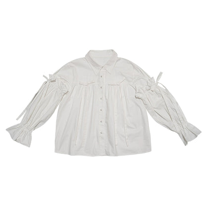 Daytoday_Red_Gingham_Bow_Bubble_Sleeve_Loose_Long_Shirt_MISSTT