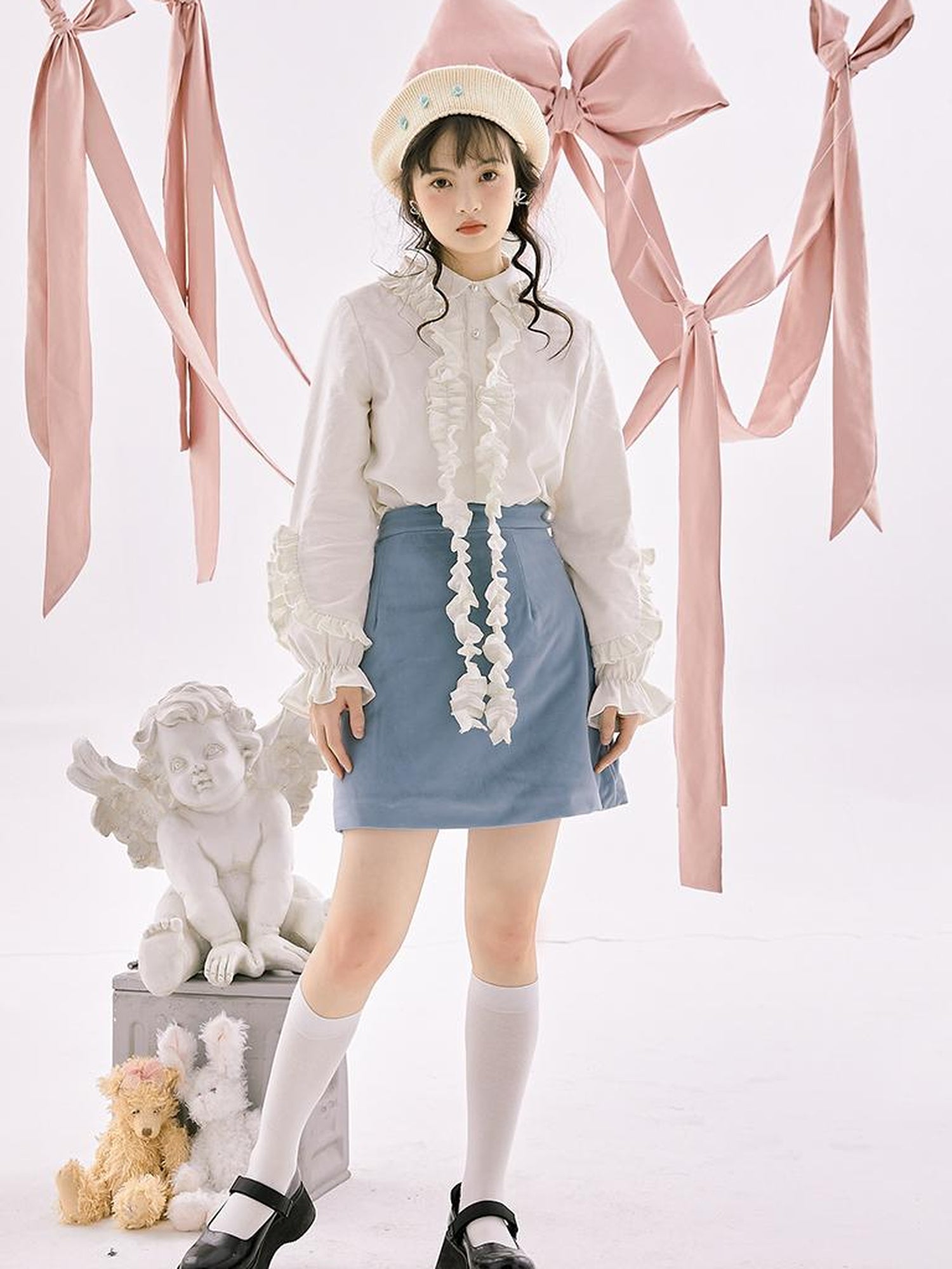 Daytoday Retro Blue Velvet Padded Winter A Line Skirt