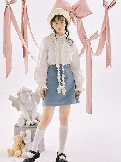 Daytoday Retro Blue Velvet Padded Winter A Line Skirt