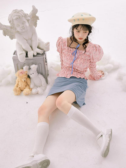 Daytoday Retro Blue Velvet Padded Winter A Line Skirt