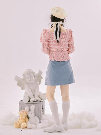 Daytoday Retro Blue Velvet Padded Winter A Line Skirt