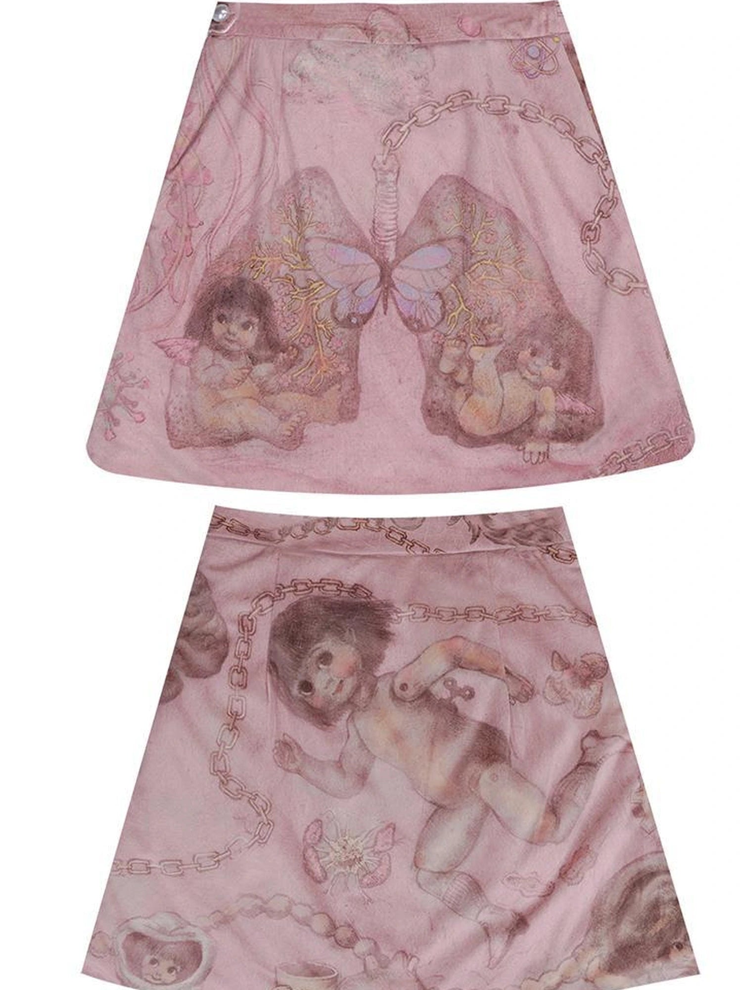 Retro Blue Velvet Padded Winter A Line Skirt