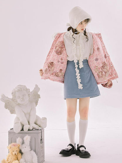 Daytoday Retro Blue Velvet Padded Winter A Line Skirt