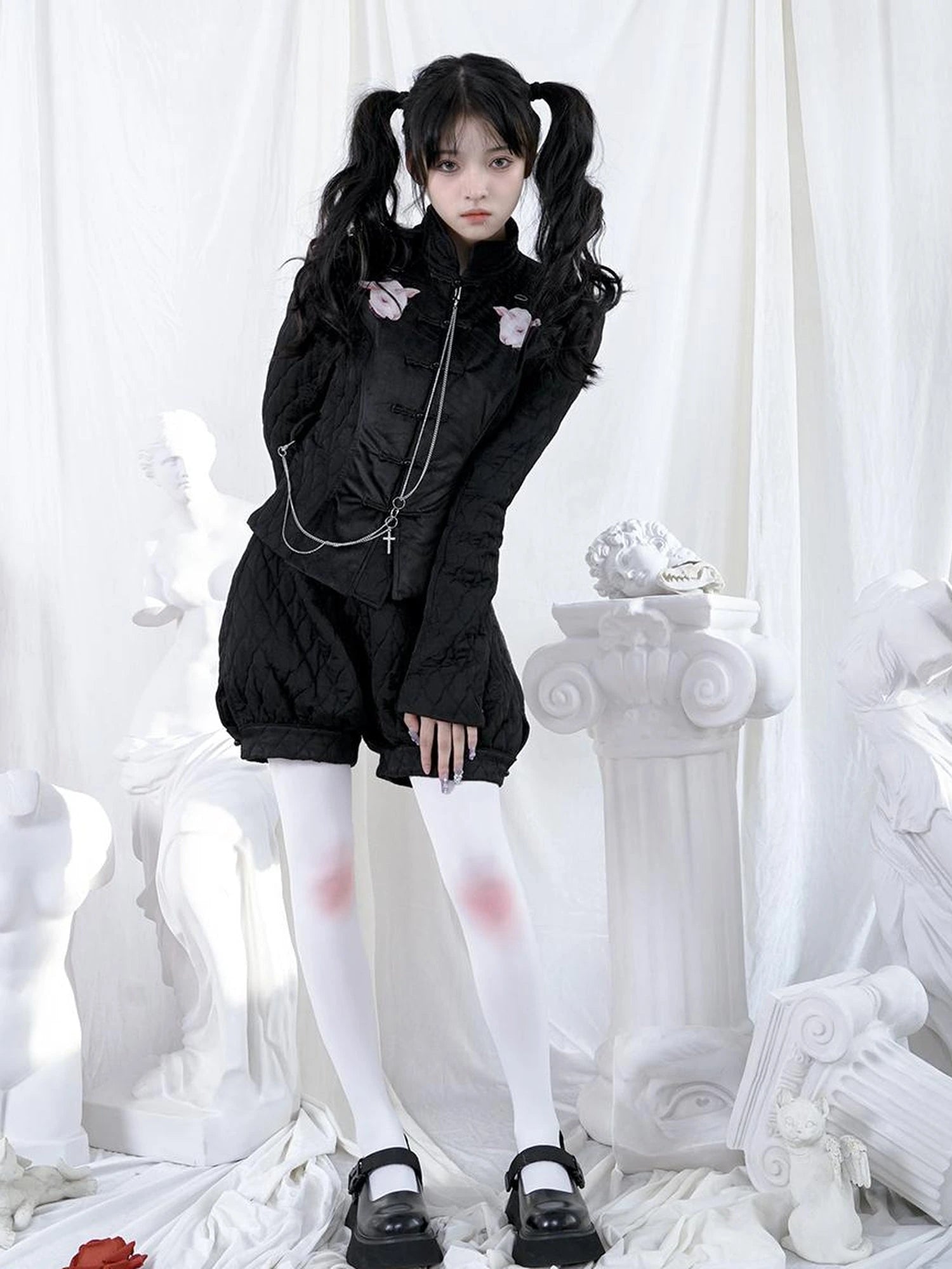 Sheep Print Floral Qipao Cotton Coat