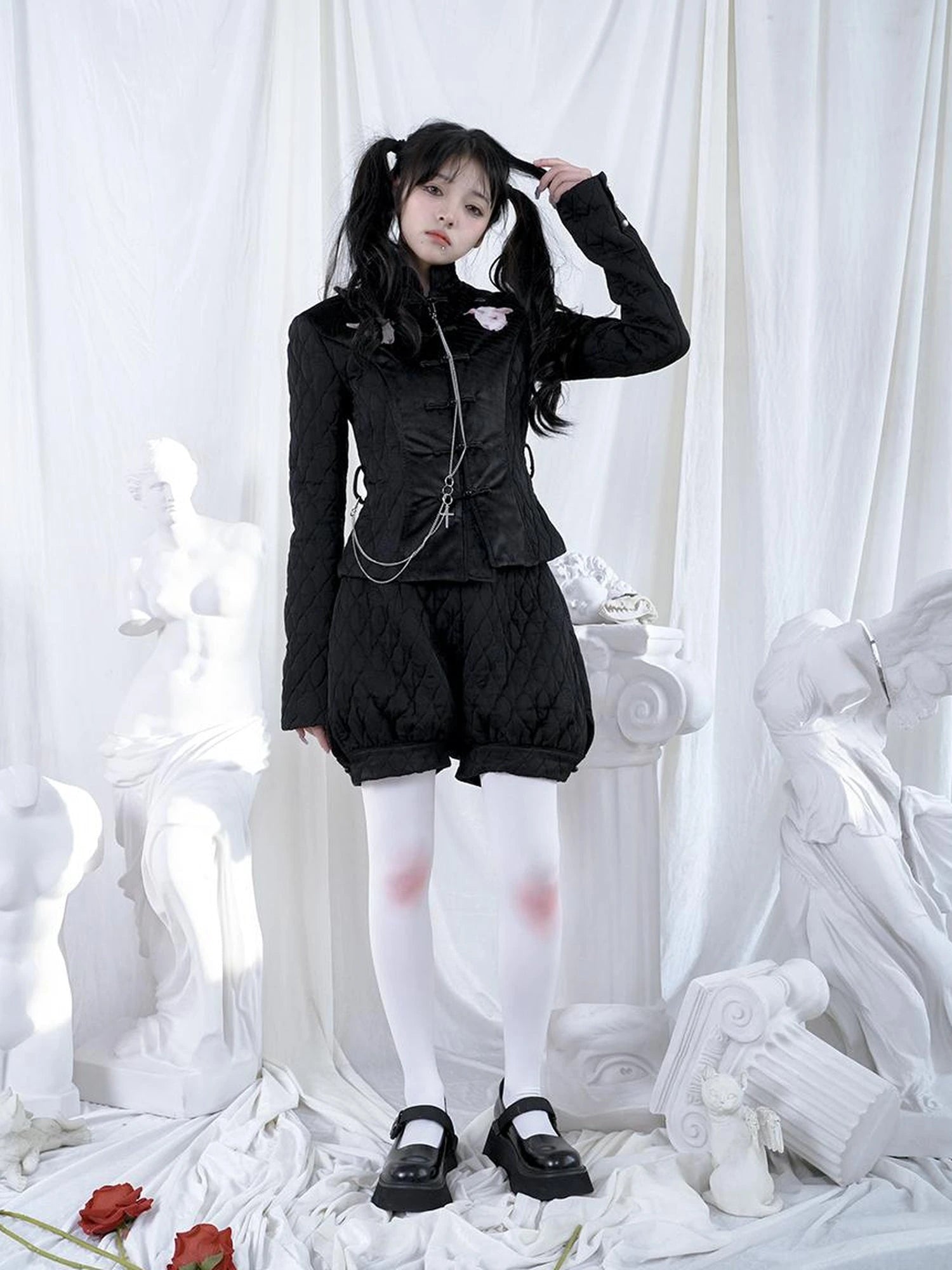 Sheep Print Floral Qipao Cotton Coat