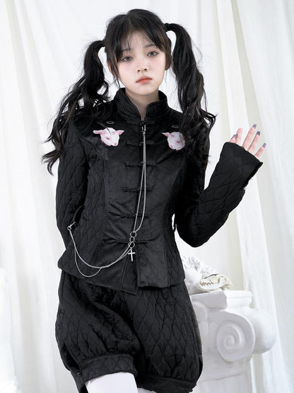 Daytoday Sheep Print Floral Qipao Cotton Coat