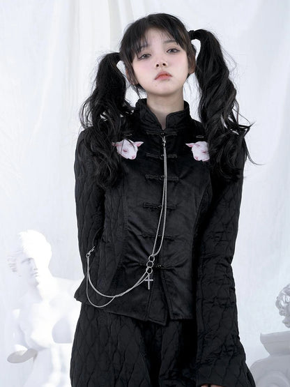 Sheep Print Floral Qipao Cotton Coat