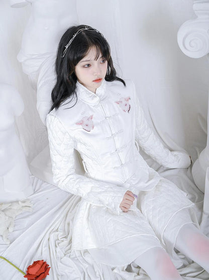 Sheep Print Floral Qipao Cotton Coat