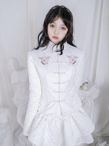 Daytoday Sheep Print Floral Qipao Cotton Coat