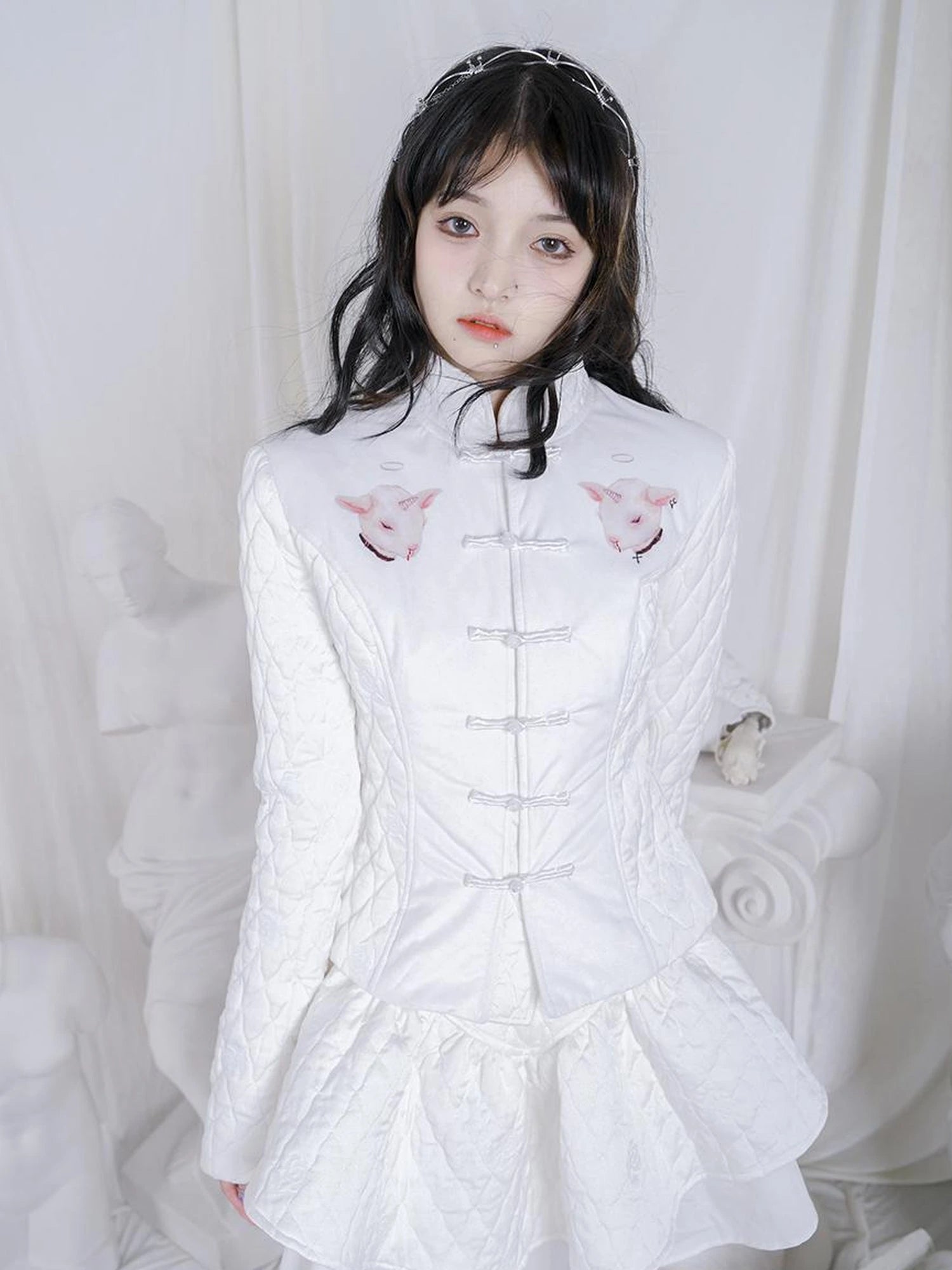 Sheep Print Floral Qipao Cotton Coat