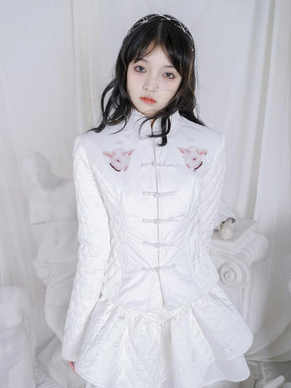 Sheep Print Floral Qipao Cotton Coat