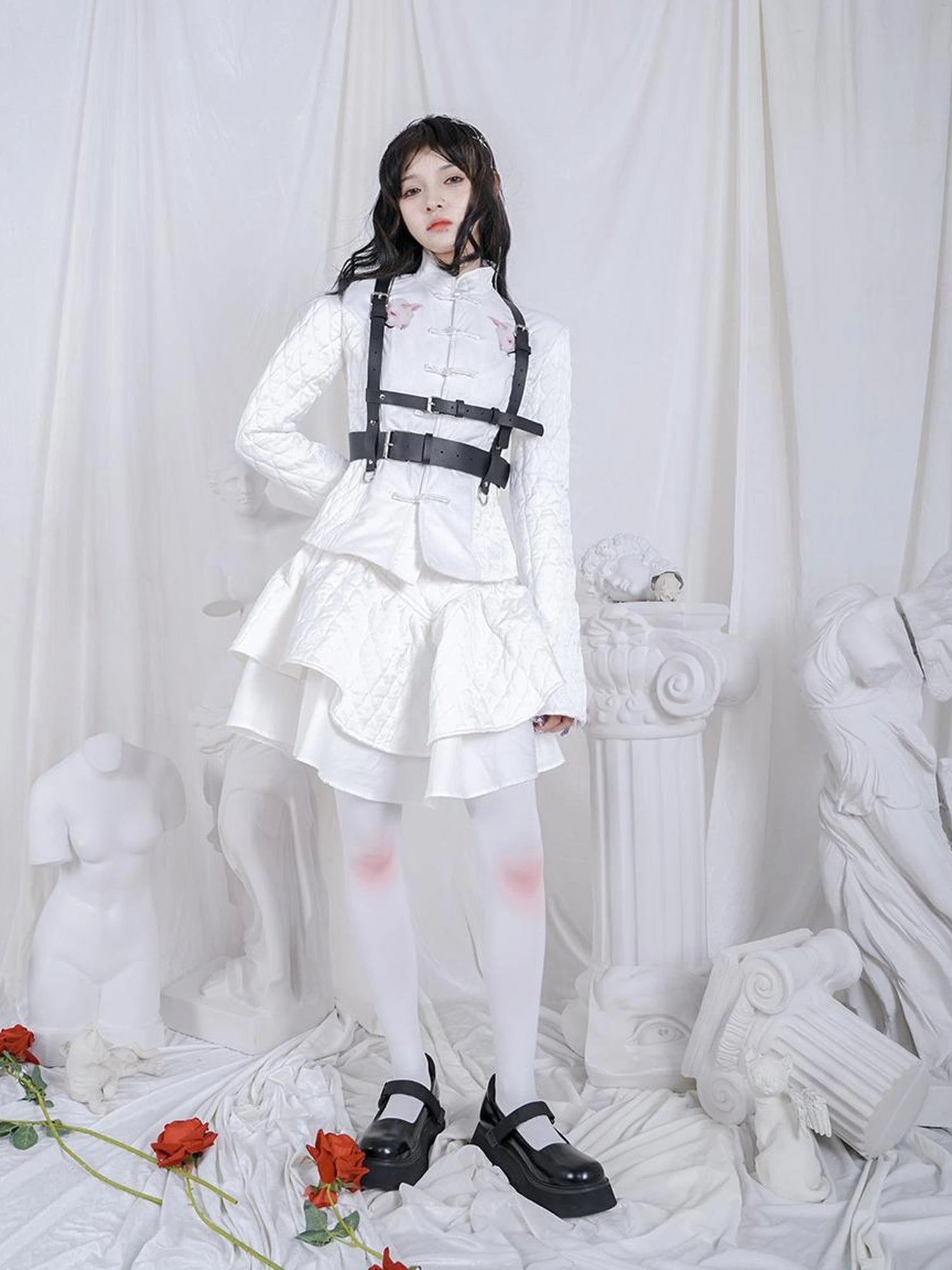 Sheep Print Floral Qipao Cotton Coat