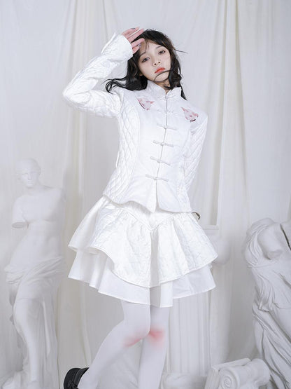 Daytoday Sheep Print Floral Qipao Cotton Coat