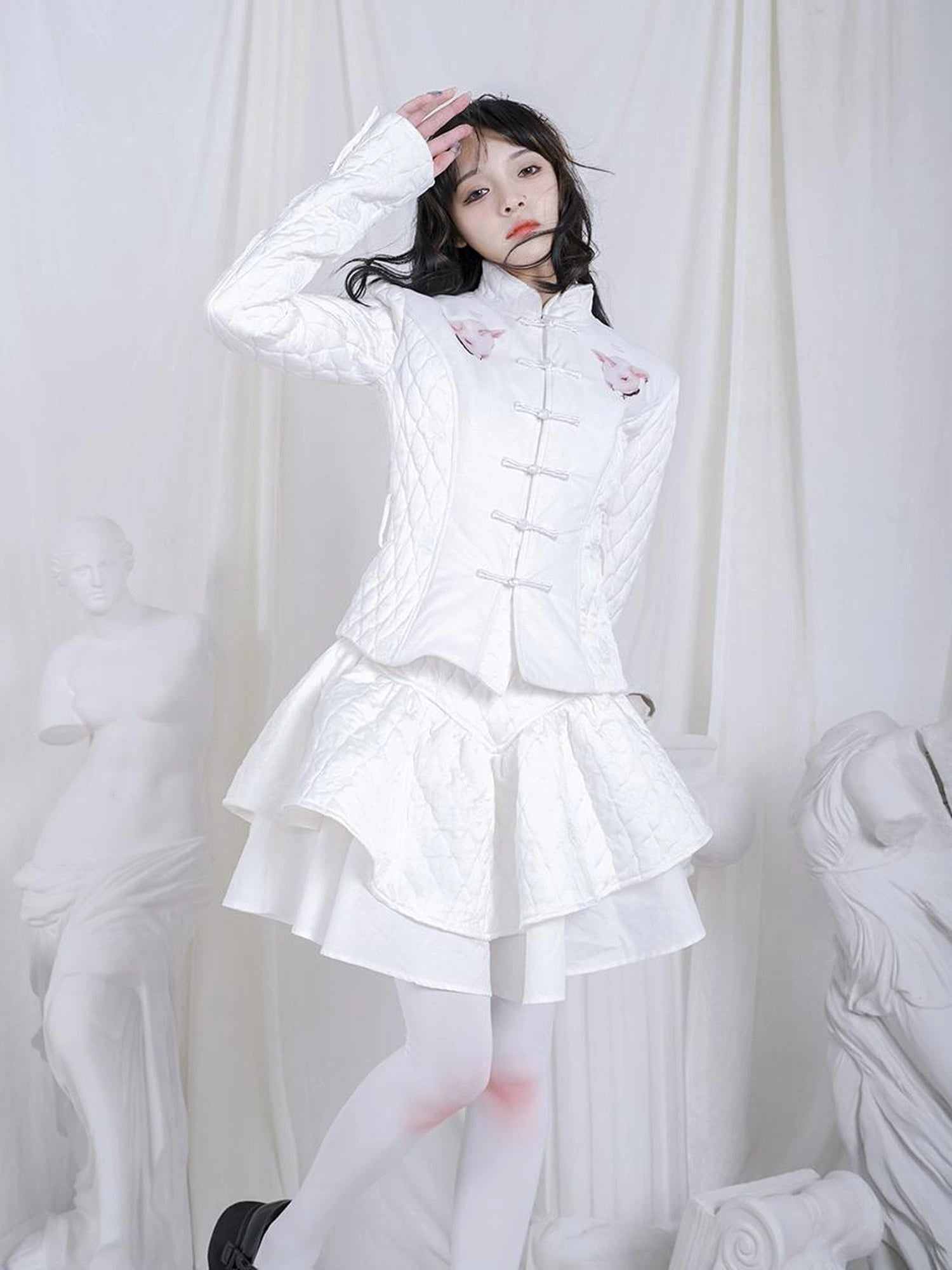 Sheep Print Floral Qipao Cotton Coat