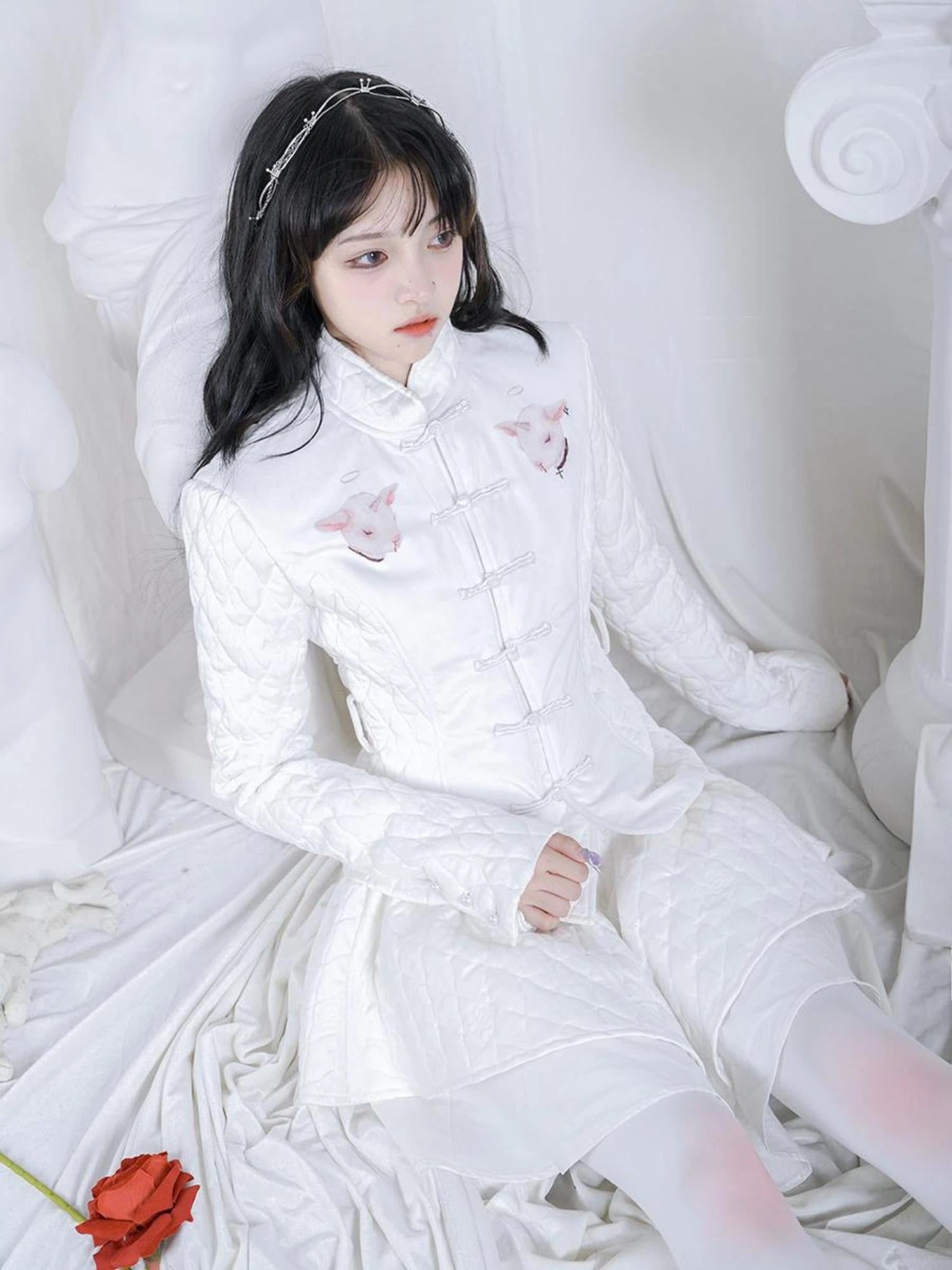 Sheep Print Floral Qipao Cotton Coat