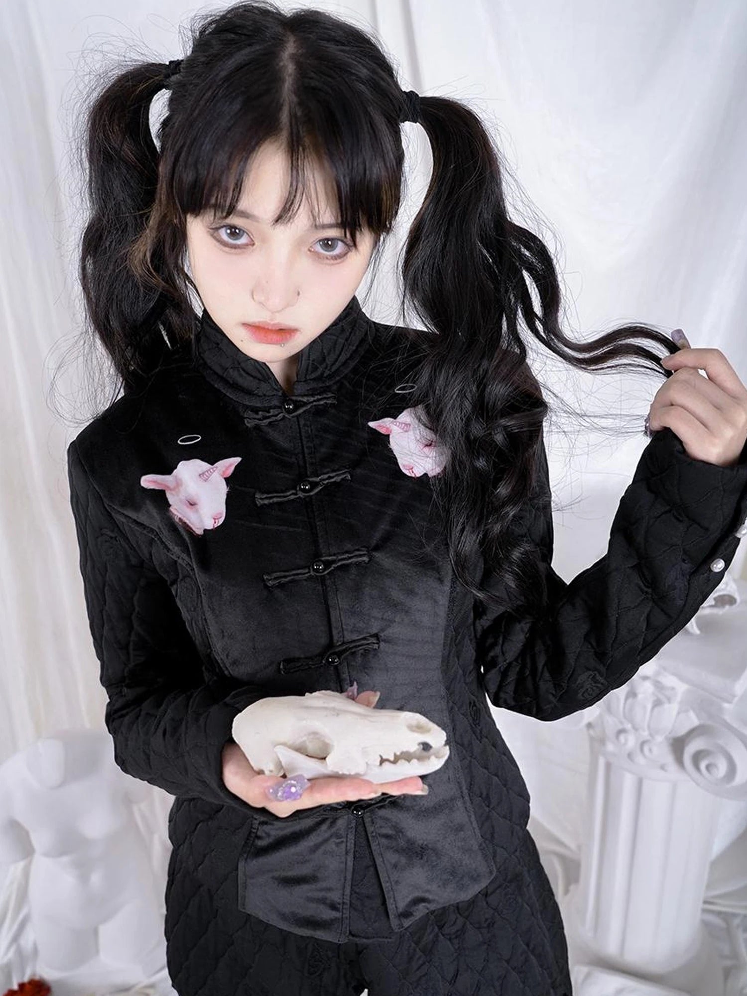 Sheep Print Floral Qipao Cotton Coat