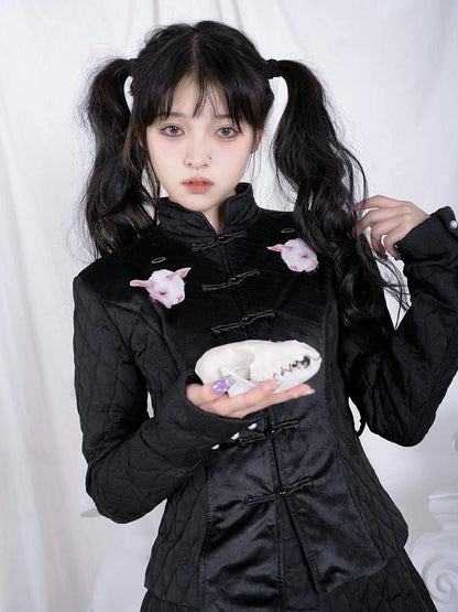 Sheep Print Floral Qipao Cotton Coat