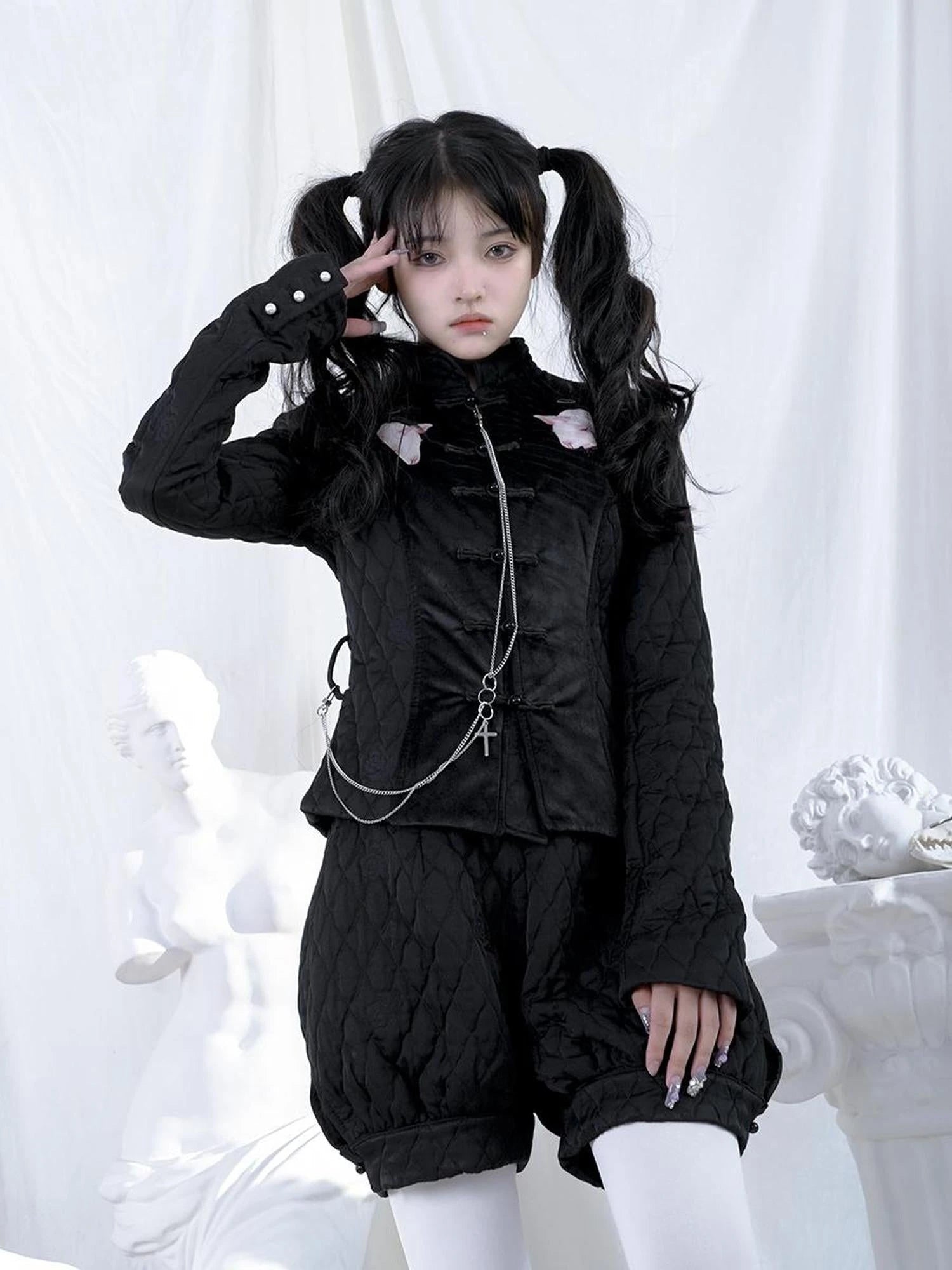 Sheep Print Floral Qipao Cotton Coat