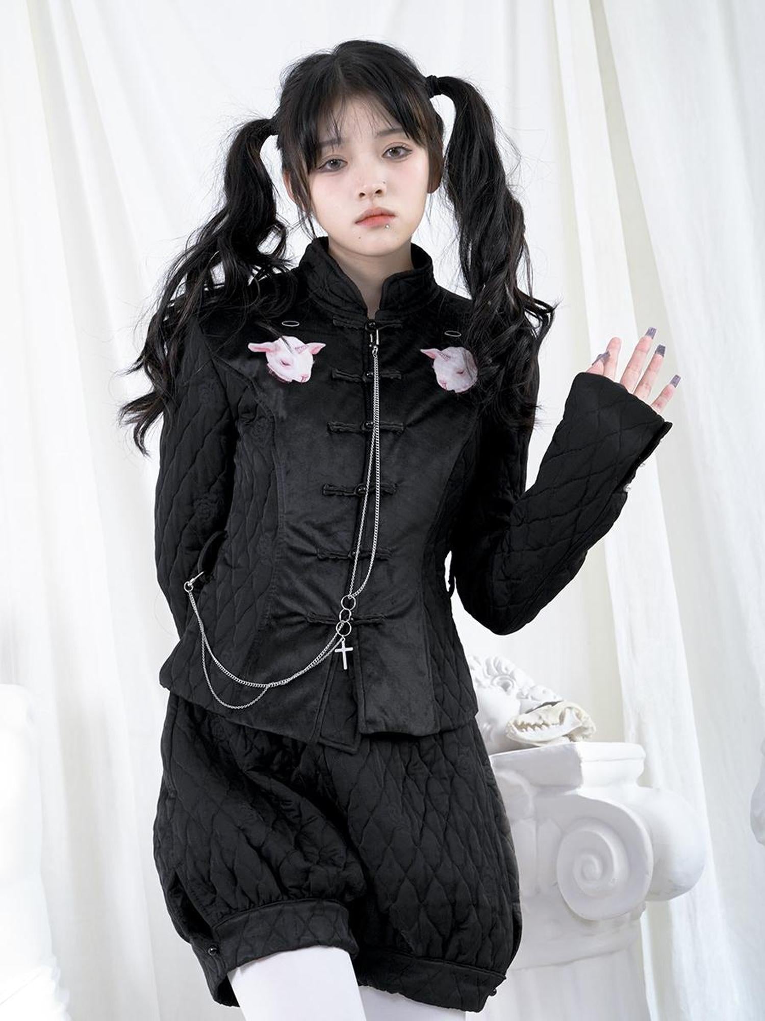 Daytoday Sheep Print Floral Qipao Cotton Coat