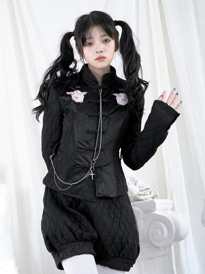 Daytoday Sheep Print Floral Qipao Cotton Coat