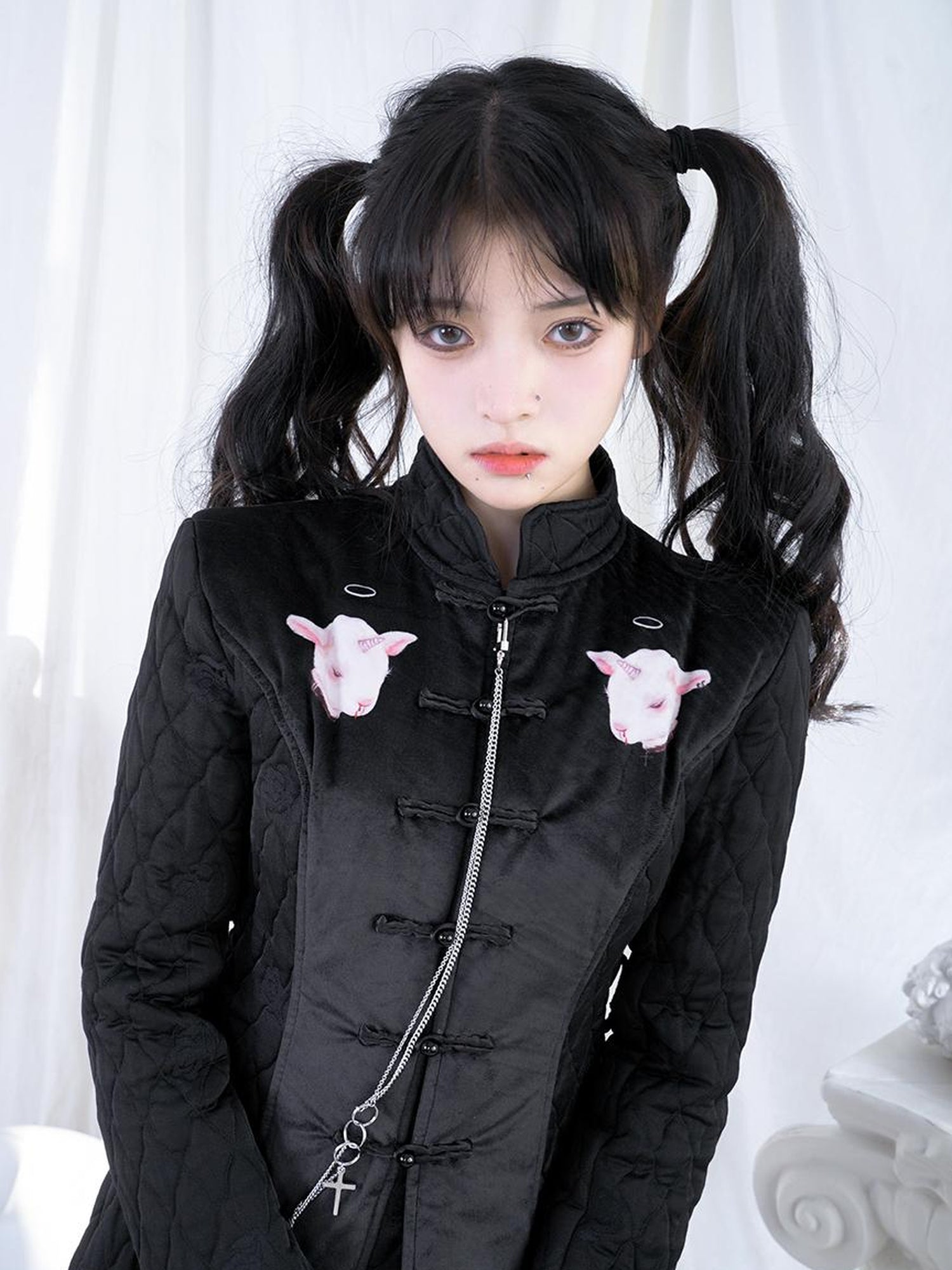 Daytoday Sheep Print Floral Qipao Cotton Coat