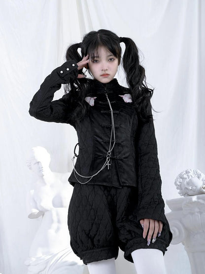 Sheep Print Floral Qipao Cotton Coat