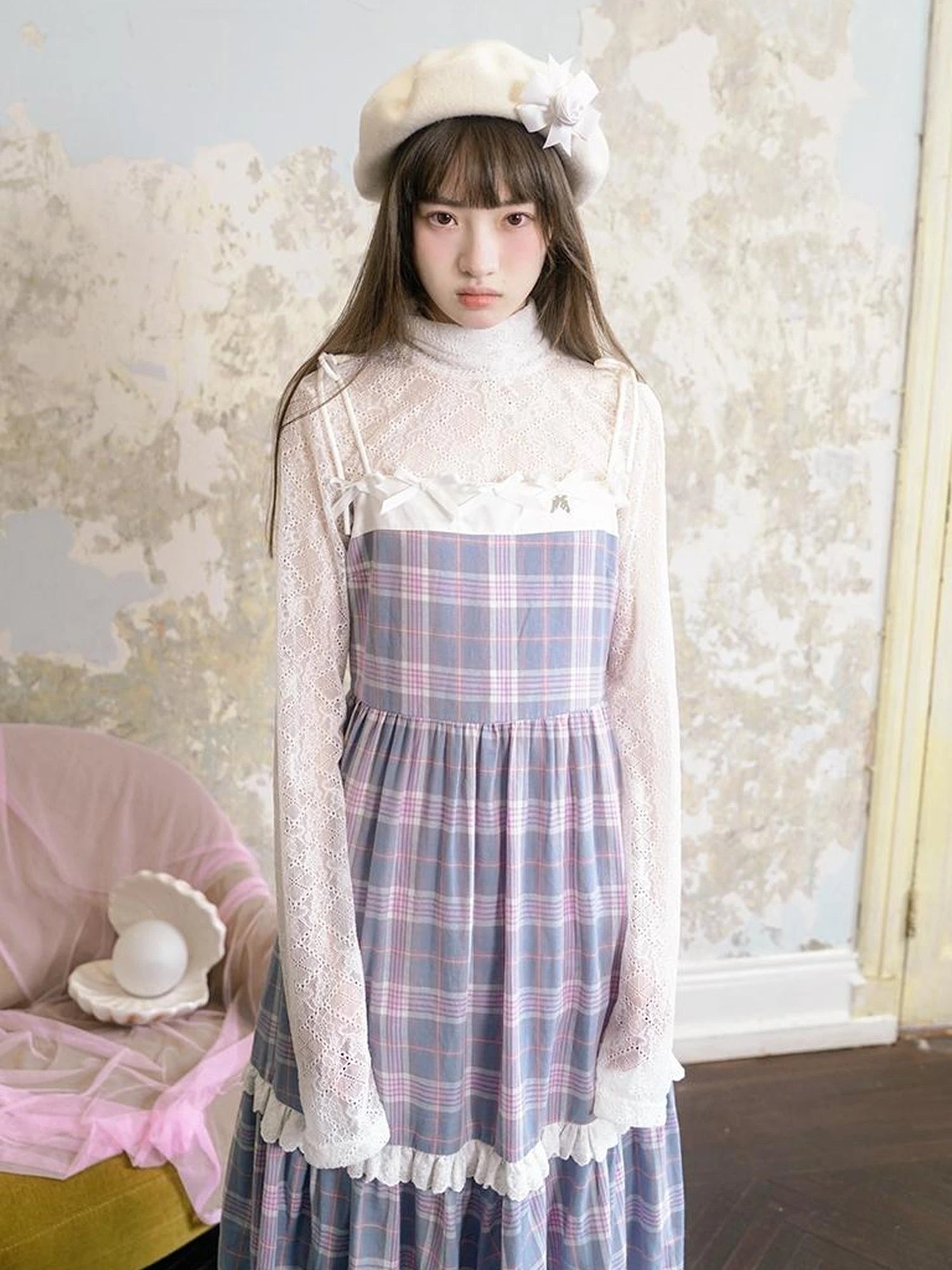 Sheer Lace High Neck Long Sleeve Top