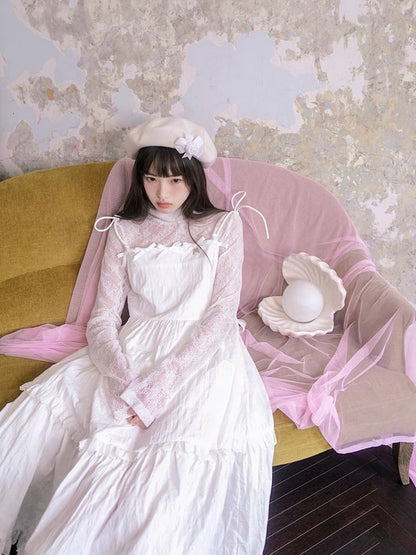 Sheer Lace High Neck Long Sleeve Top