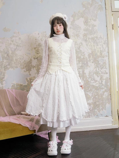 Sheer Lace High Neck Long Sleeve Top