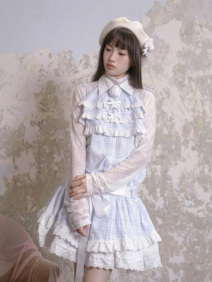 Sheer Lace High Neck Long Sleeve Top