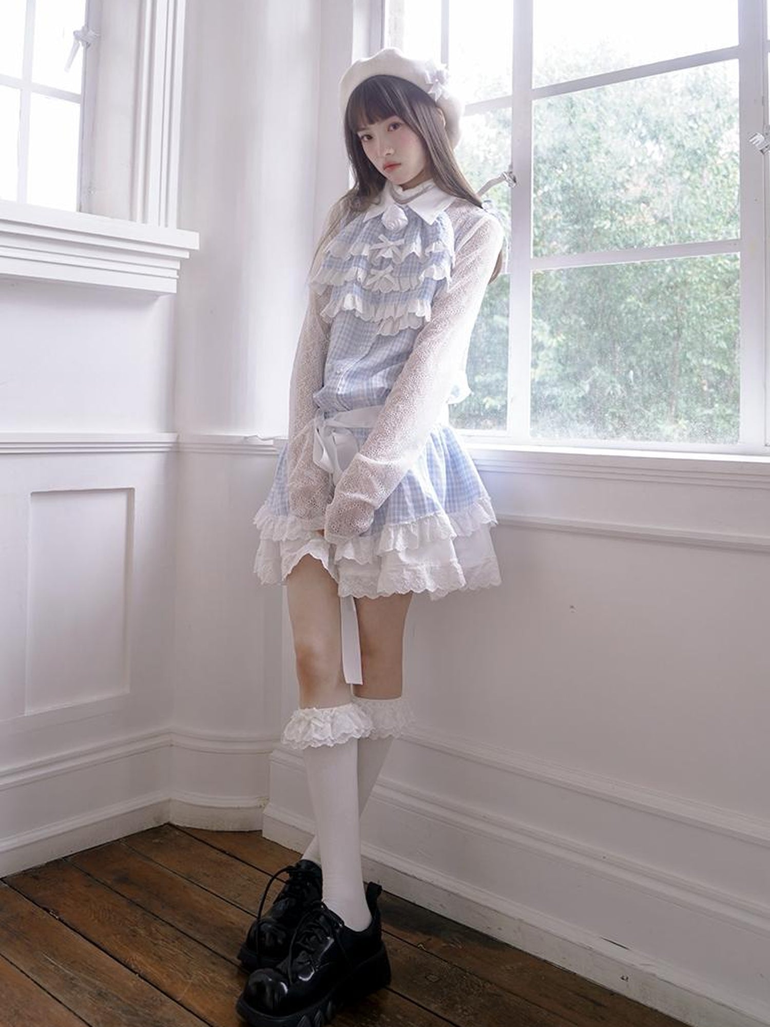 Daytoday Sheer Lace High Neck Long Sleeve Top
