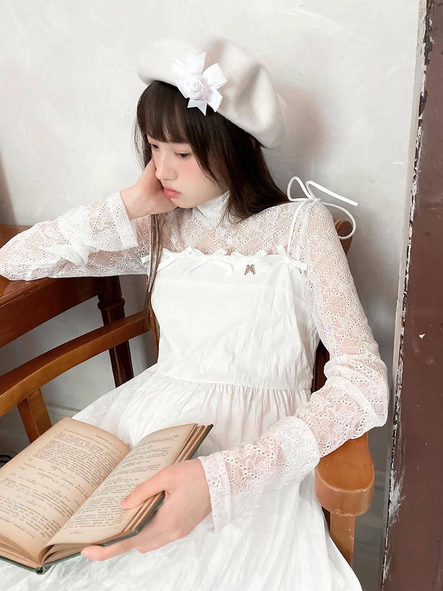 Daytoday Sheer Lace High Neck Long Sleeve Top
