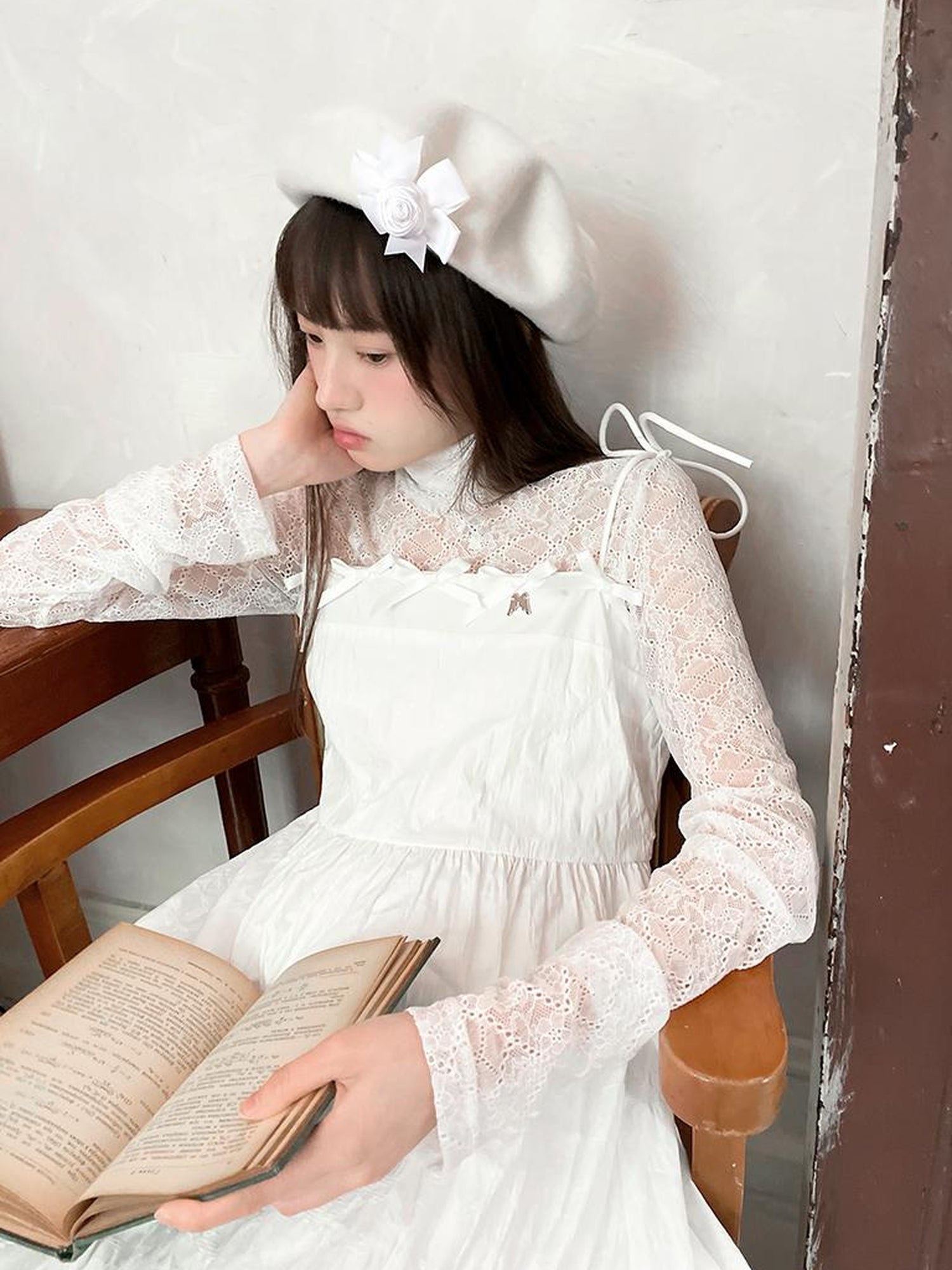 Daytoday Sheer Lace High Neck Long Sleeve Top