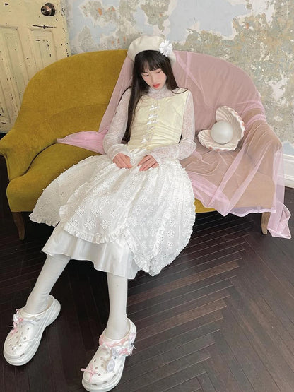 Sheer Lace High Neck Long Sleeve Top