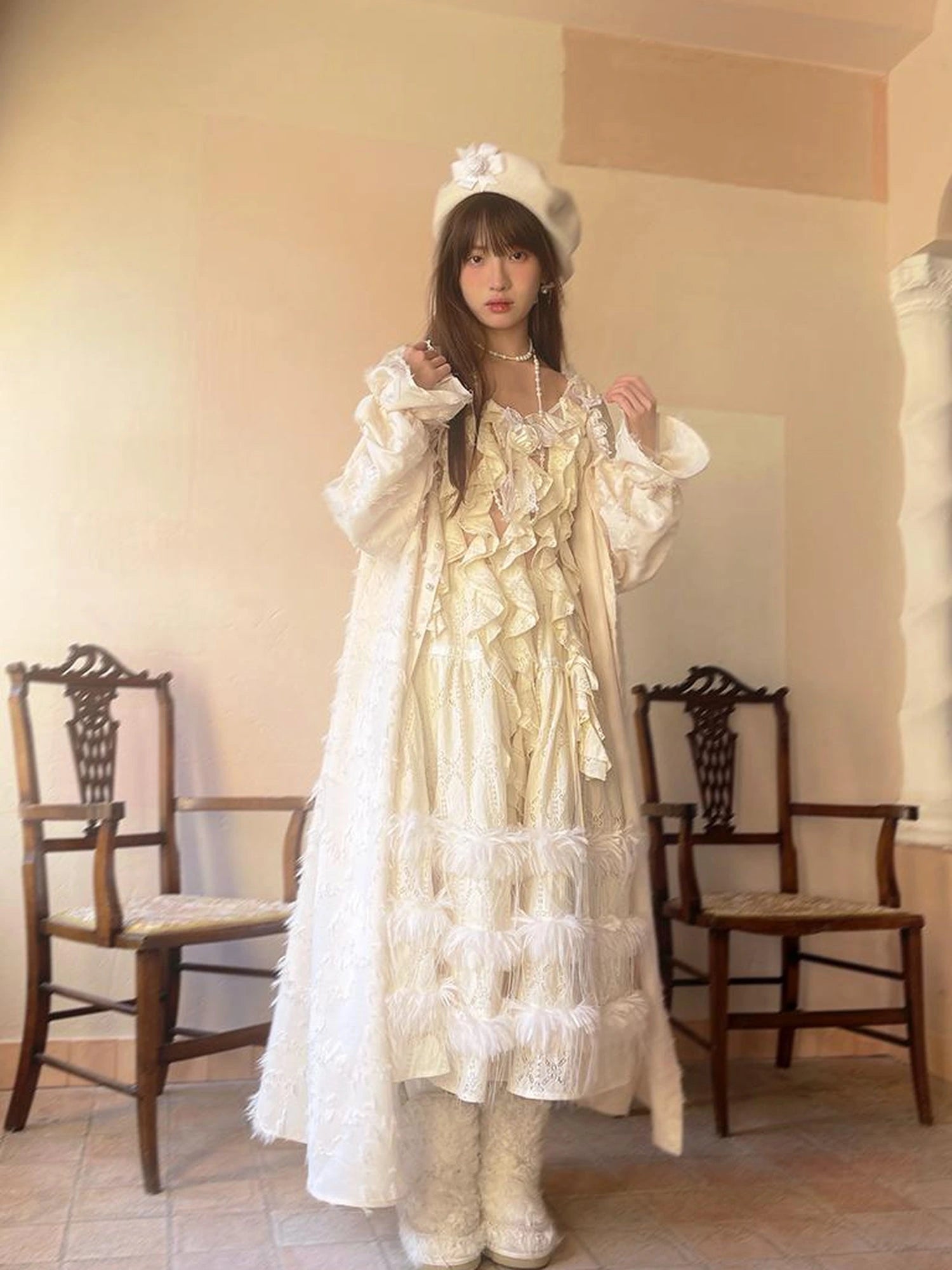 Sheer Lace Long Sleeve Blouse With Asymmetric Hem