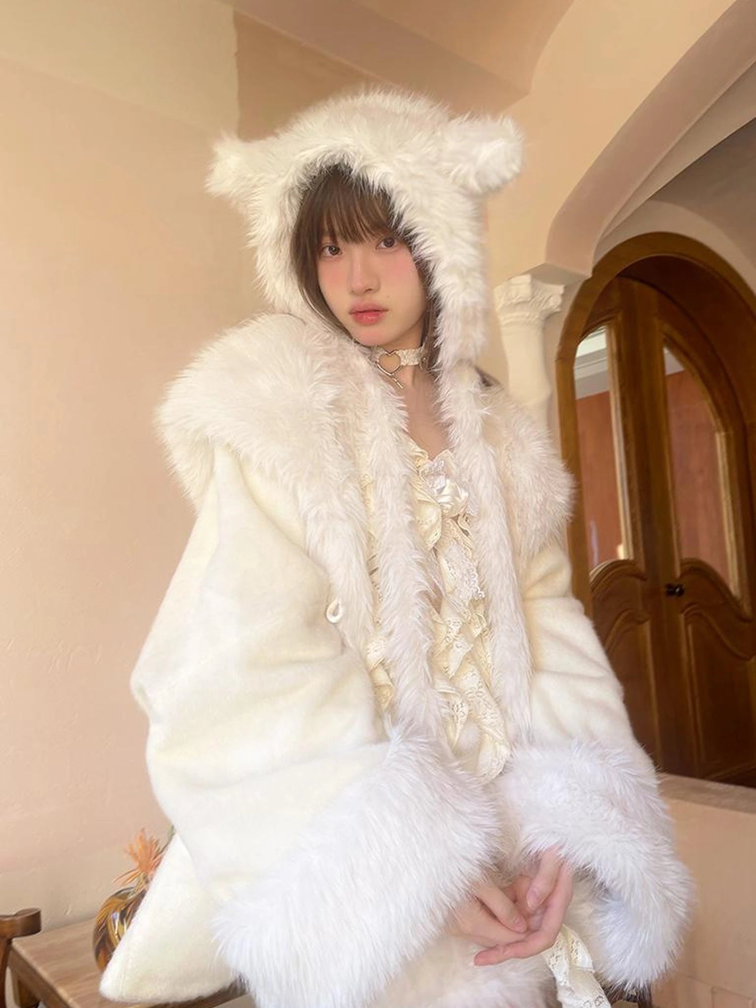 Sheer Lace Long Sleeve Blouse With Asymmetric Hem