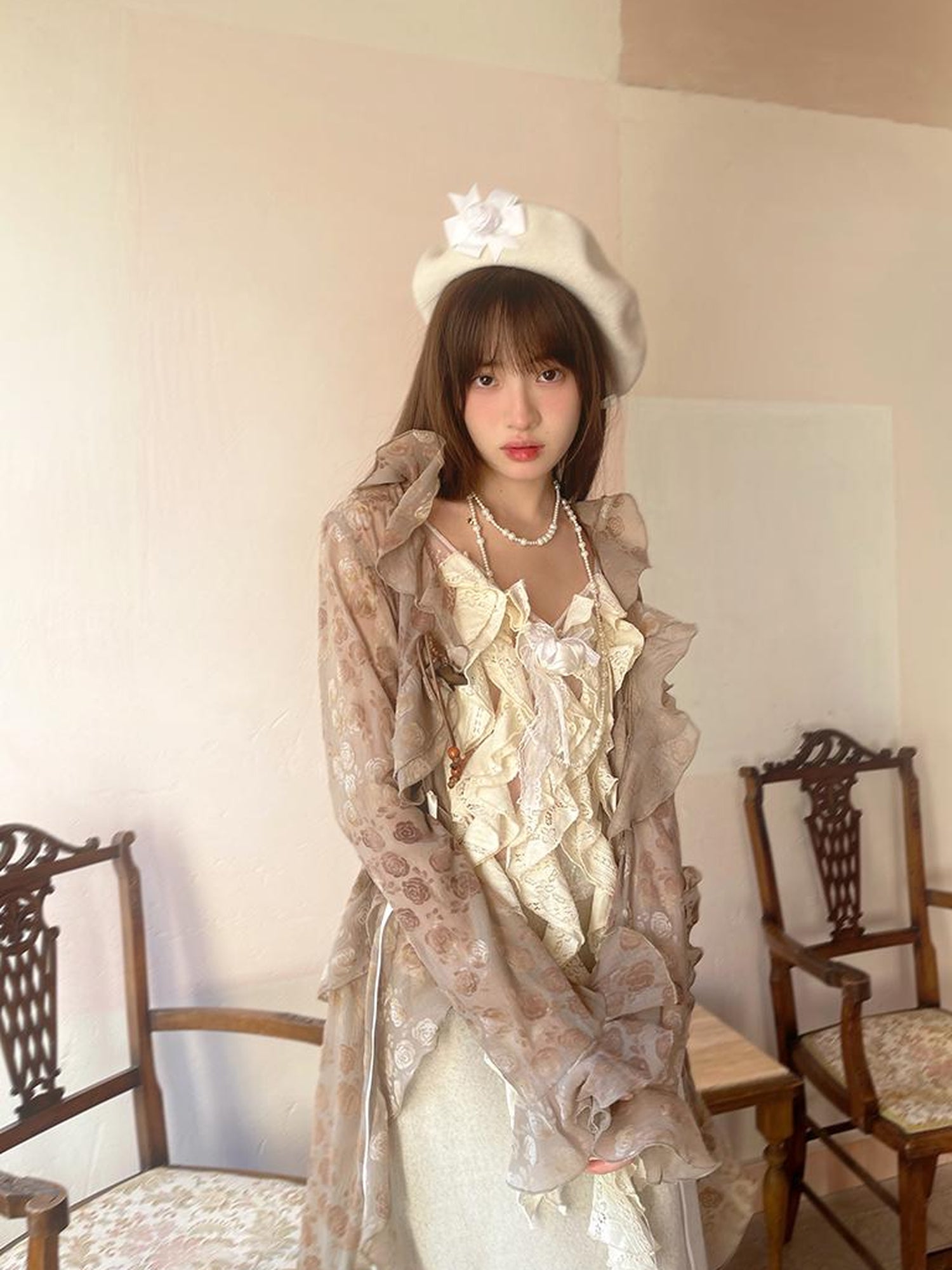 Daytoday Sheer Lace Long Sleeve Blouse With Asymmetric Hem