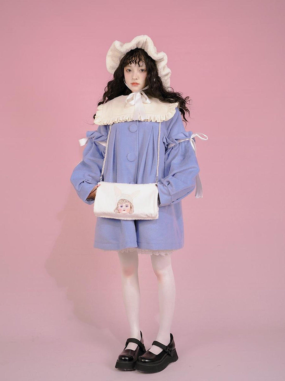 Daytoday Snow Country Girl Retro Bow Collar Wool Coat