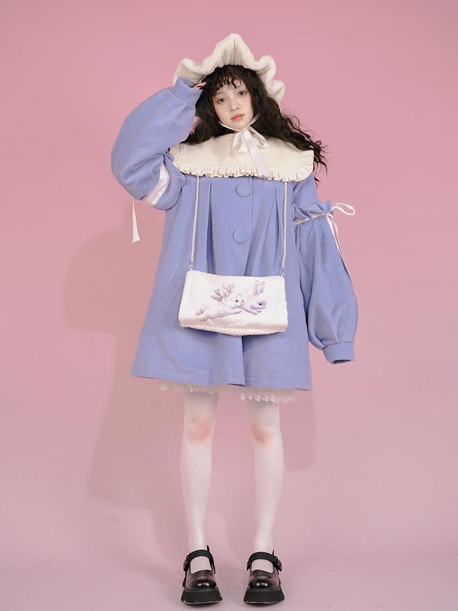 Daytoday Snow Country Girl Retro Bow Collar Wool Coat