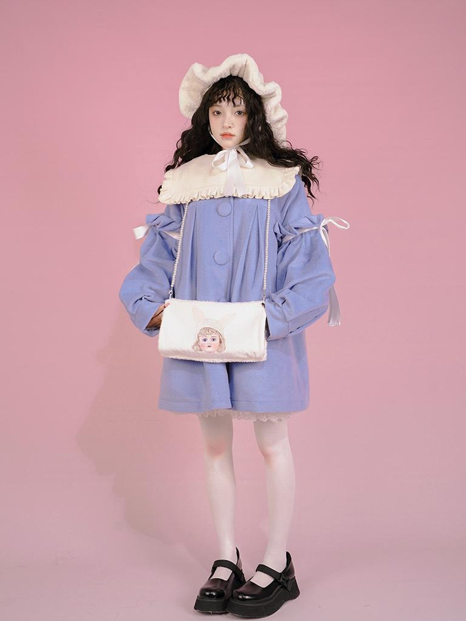 Daytoday Snow Country Girl Retro Bow Collar Wool Coat