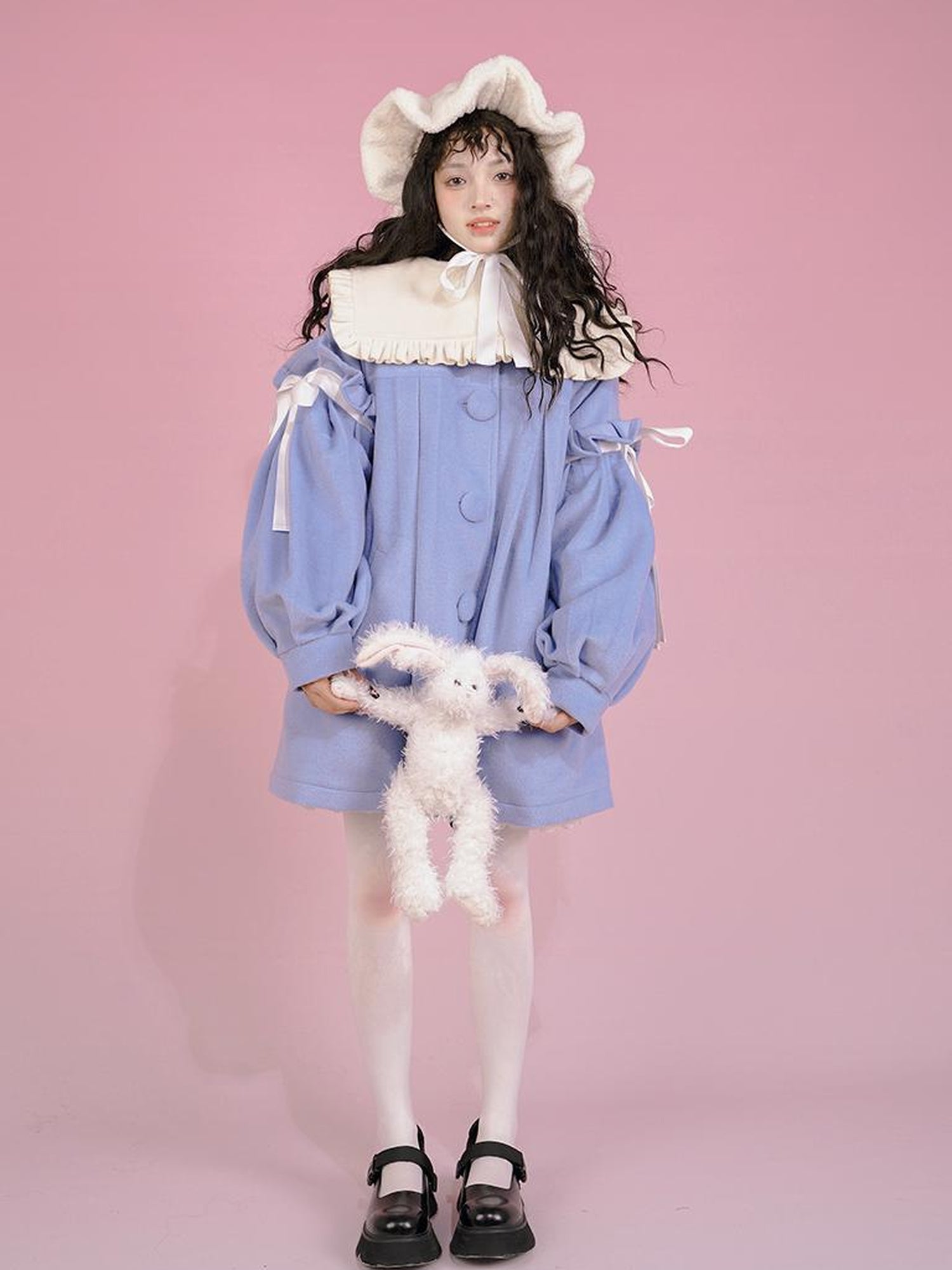 Daytoday Snow Country Girl Retro Bow Collar Wool Coat