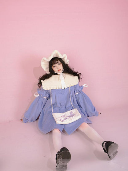 Daytoday Snow Country Girl Retro Bow Collar Wool Coat