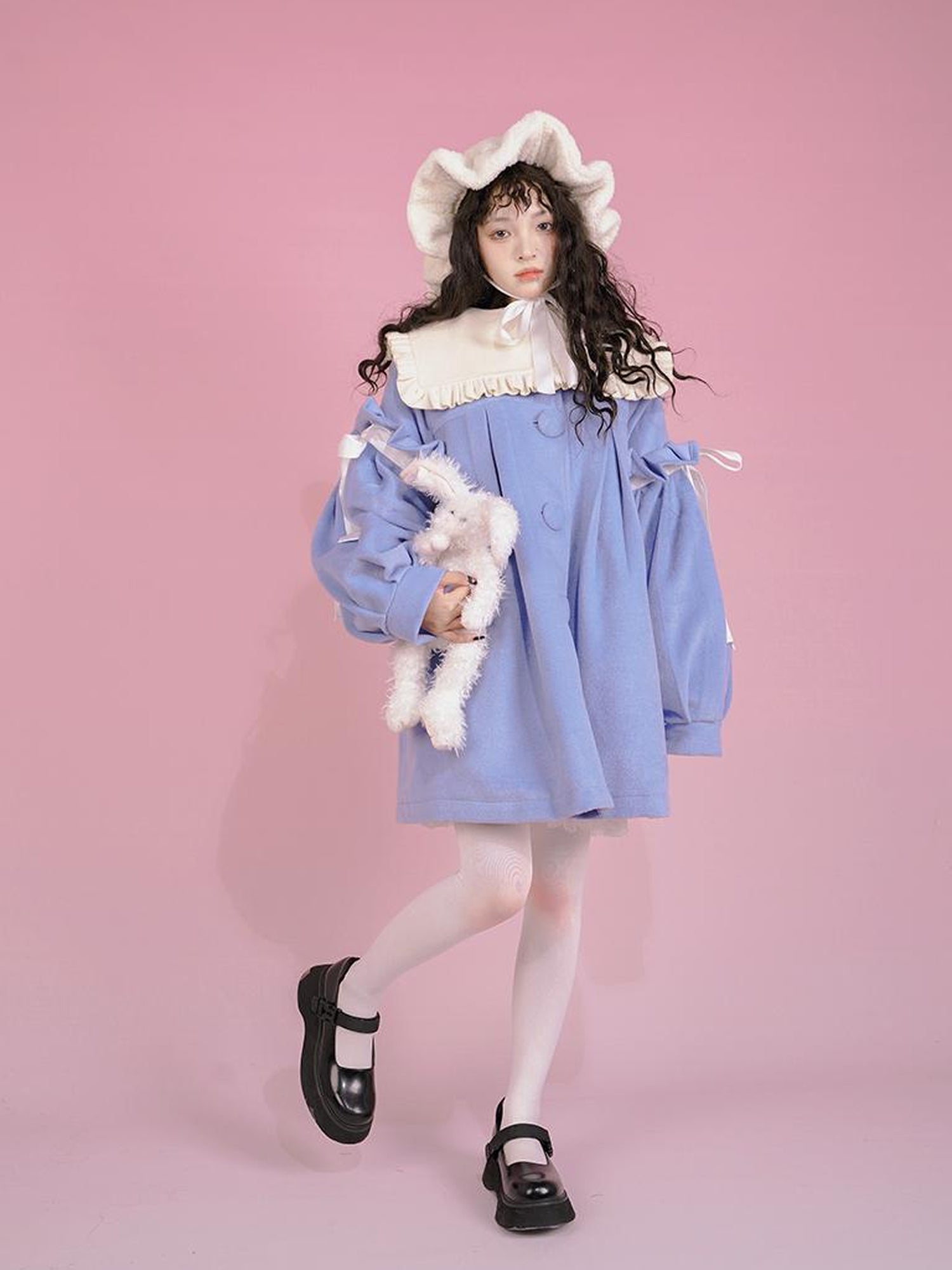 Daytoday Snow Country Girl Retro Bow Collar Wool Coat