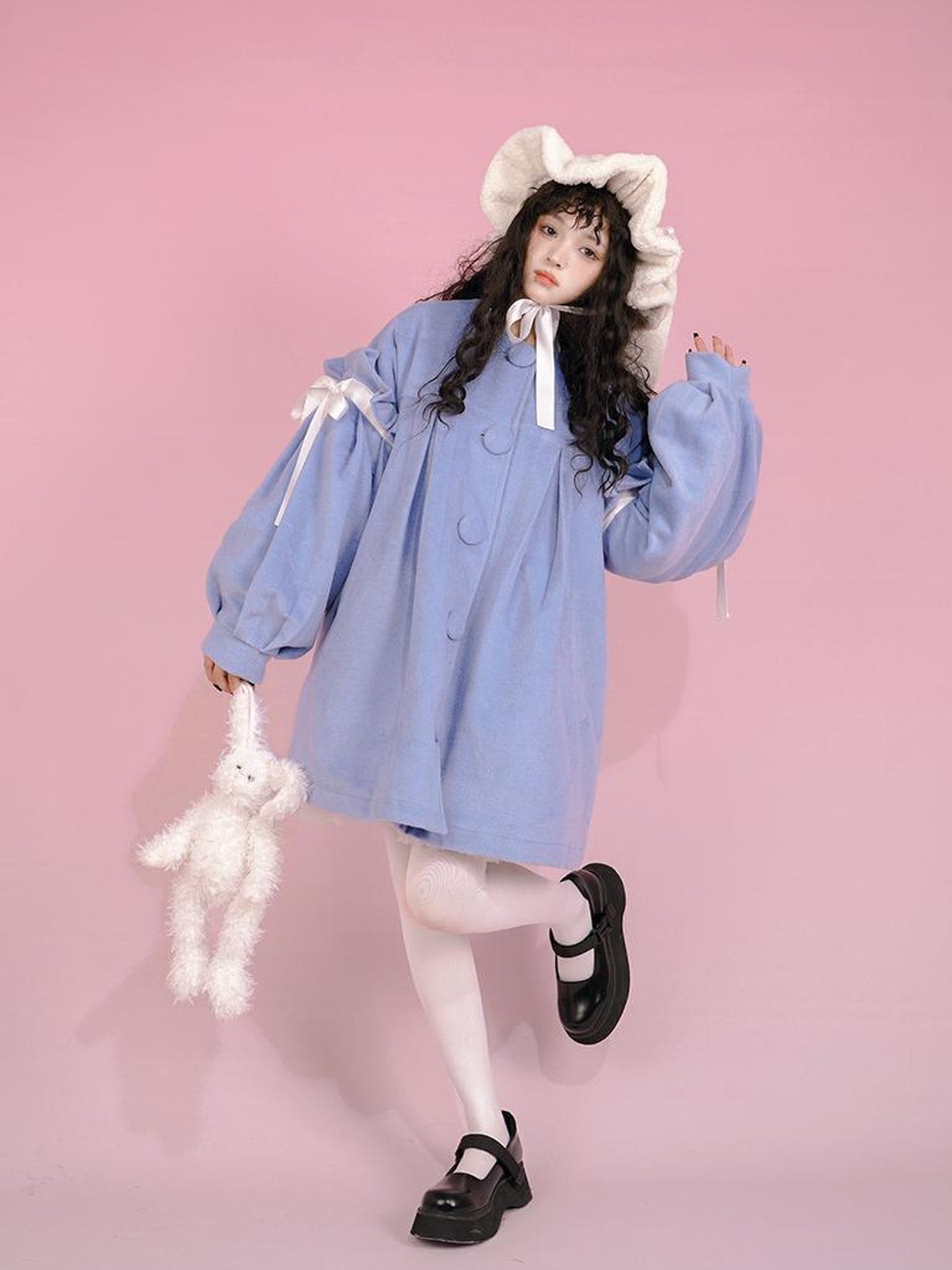 Daytoday Snow Country Girl Retro Bow Collar Wool Coat