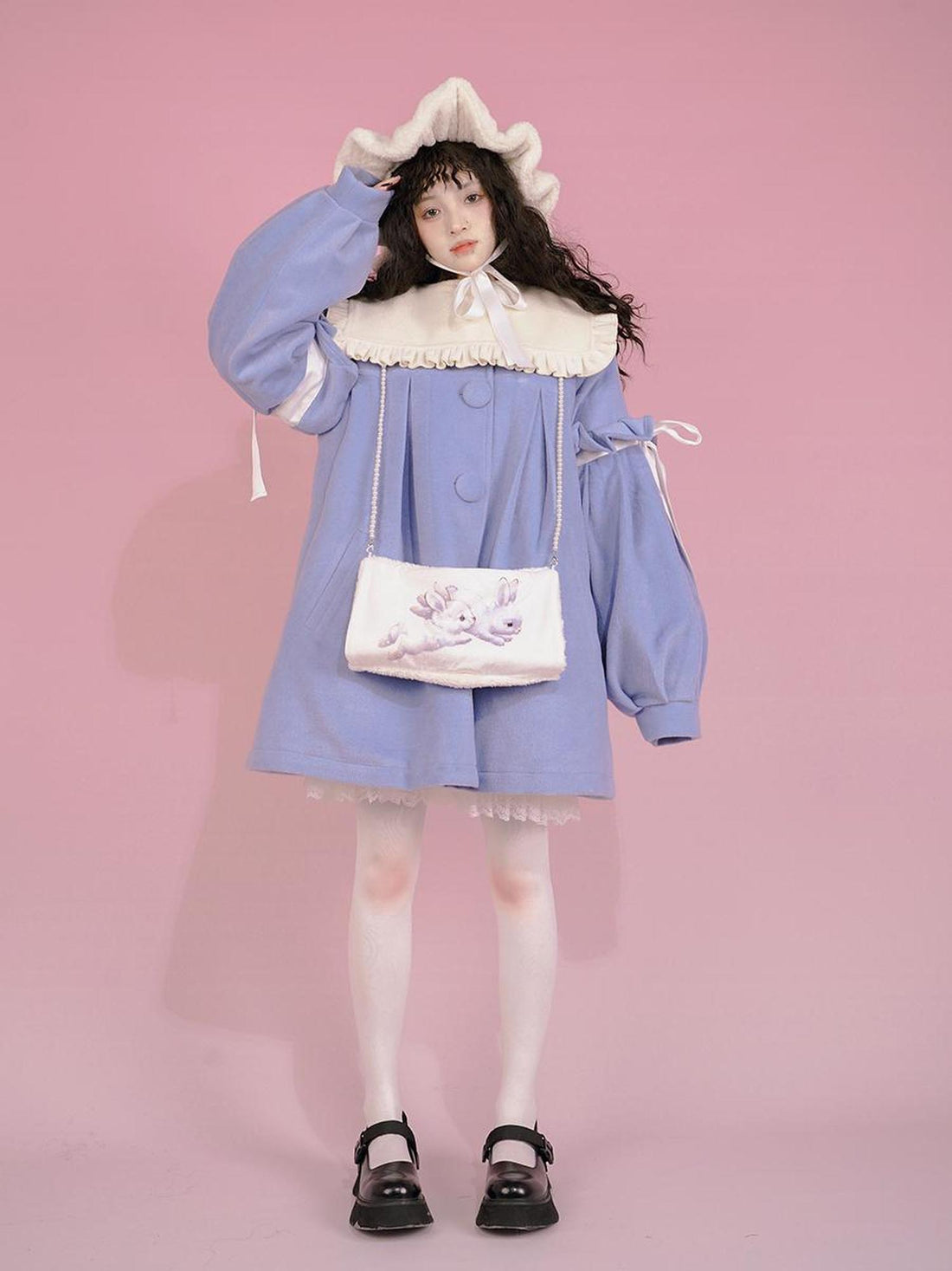 Daytoday Snow Country Girl Retro Bow Collar Wool Coat