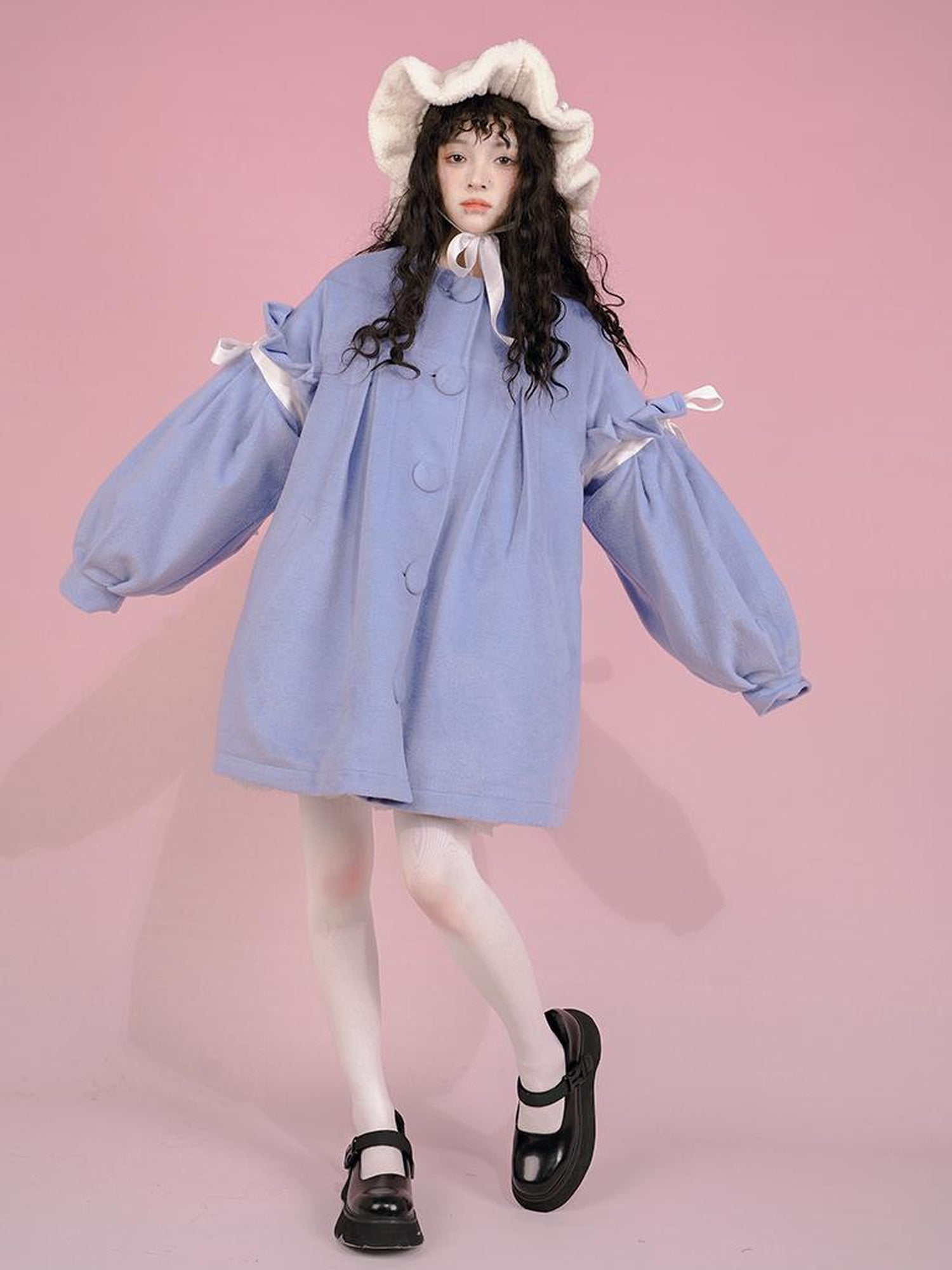 Daytoday Snow Country Girl Retro Bow Collar Wool Coat