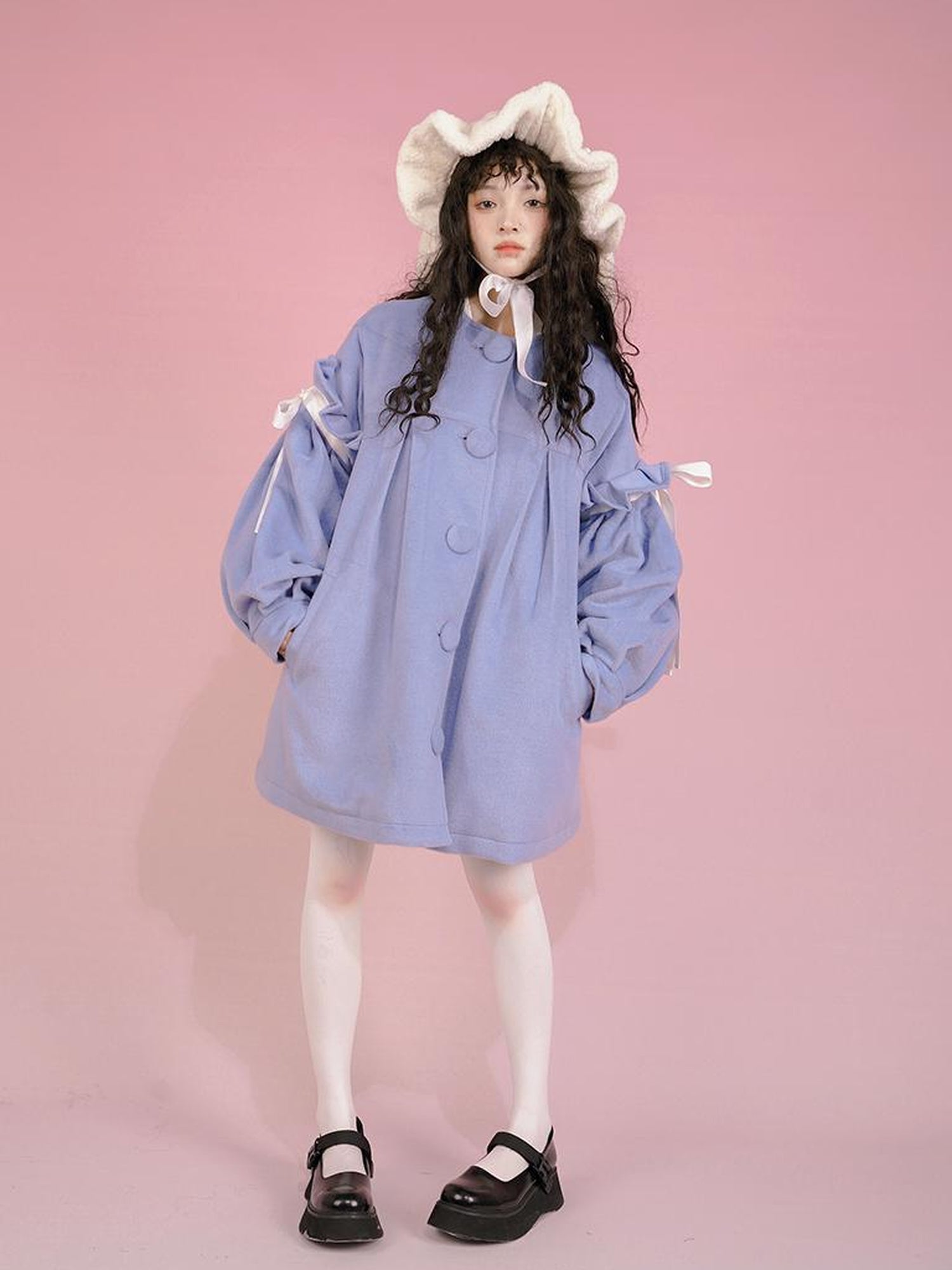 Daytoday Snow Country Girl Retro Bow Collar Wool Coat